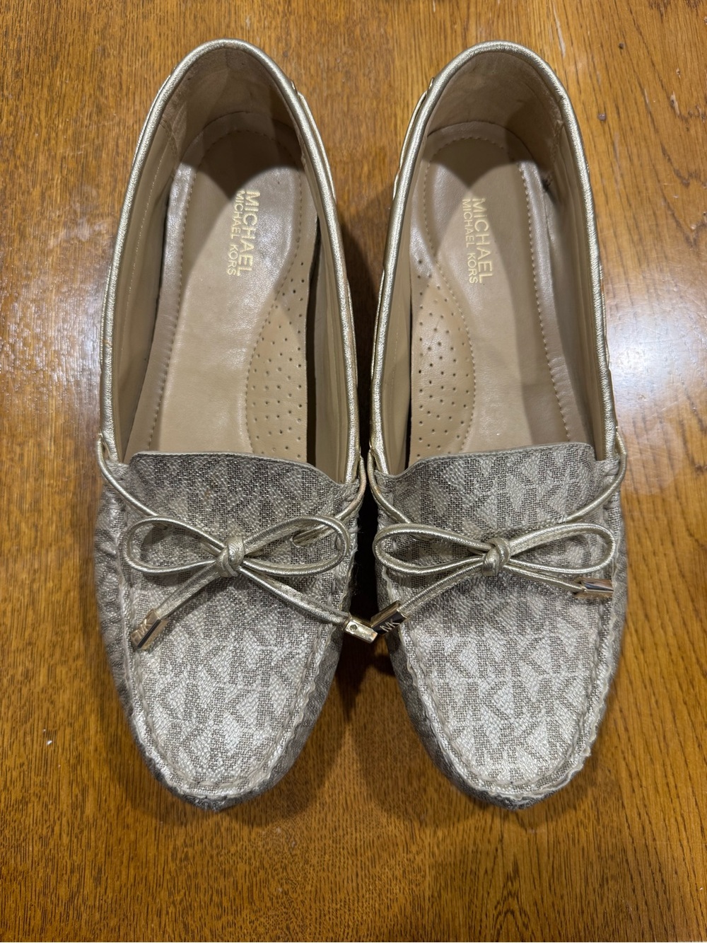 Michael Kors Metallic Gold MK Logo Bow Loafers